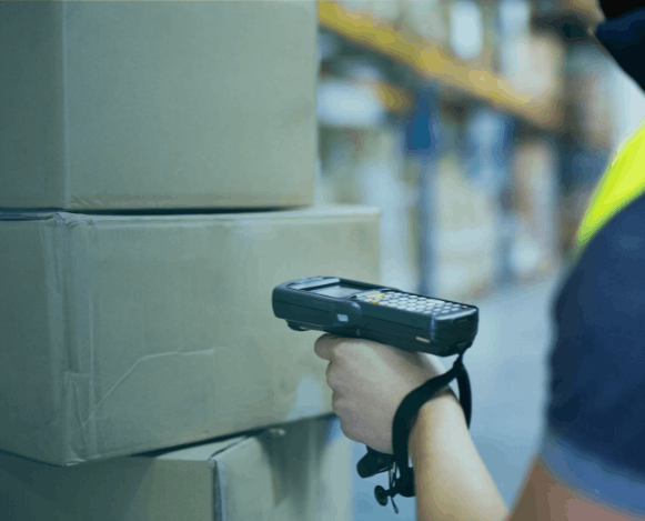 A worker using a barcode scanner
