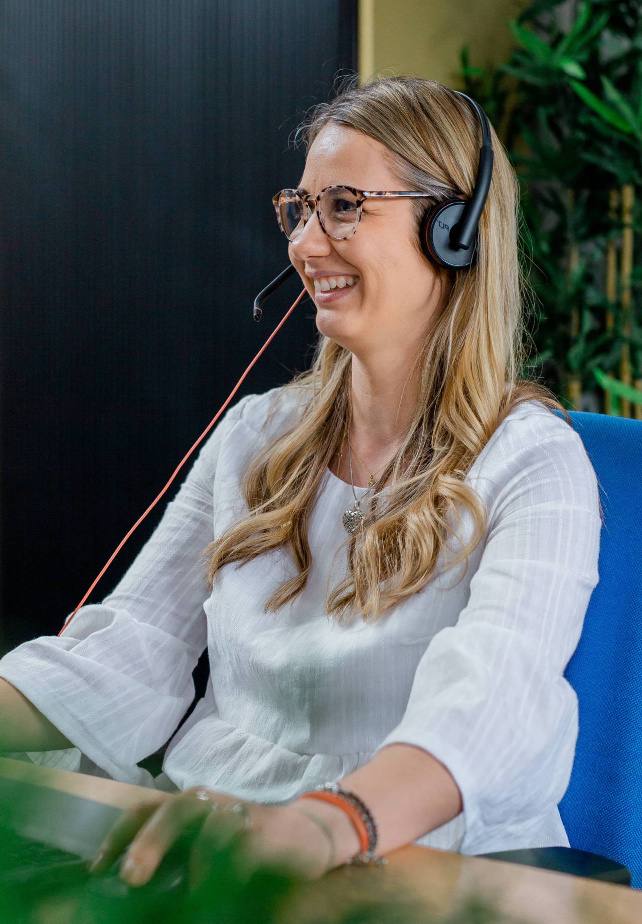 Jodie wearing headset