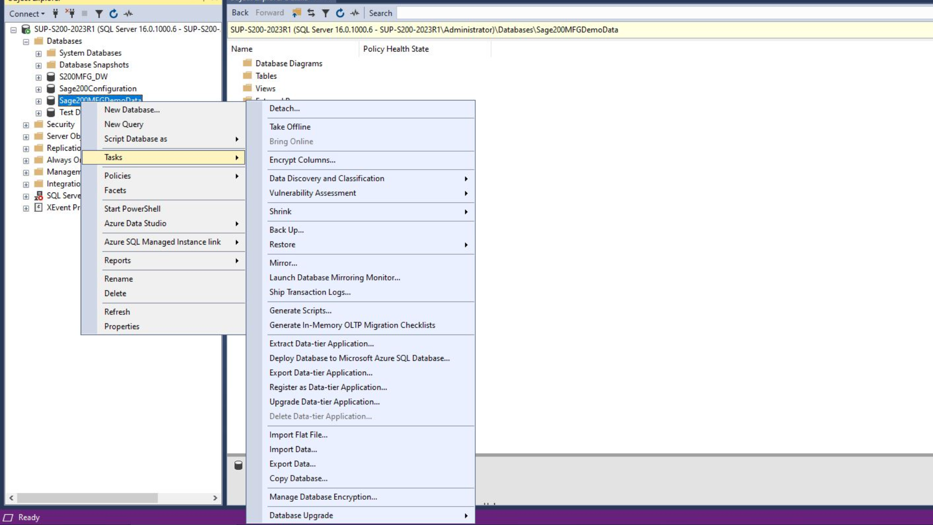Screenshot 1 - Copying a live S200 database