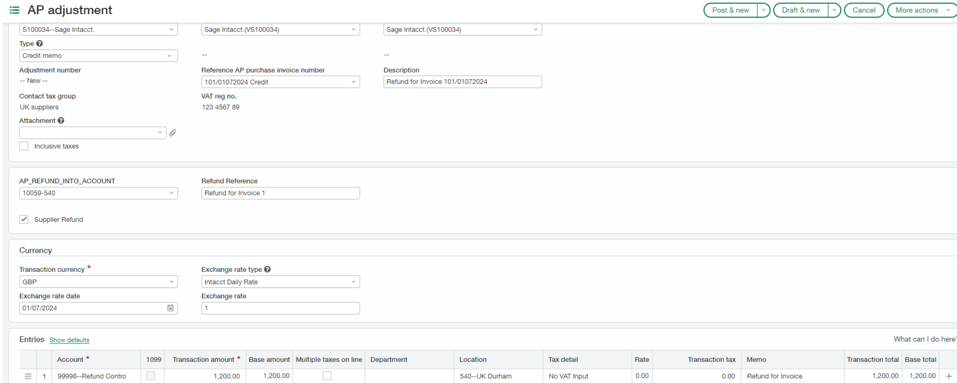 Processing Refunds From A Supplier | Sage Intacct