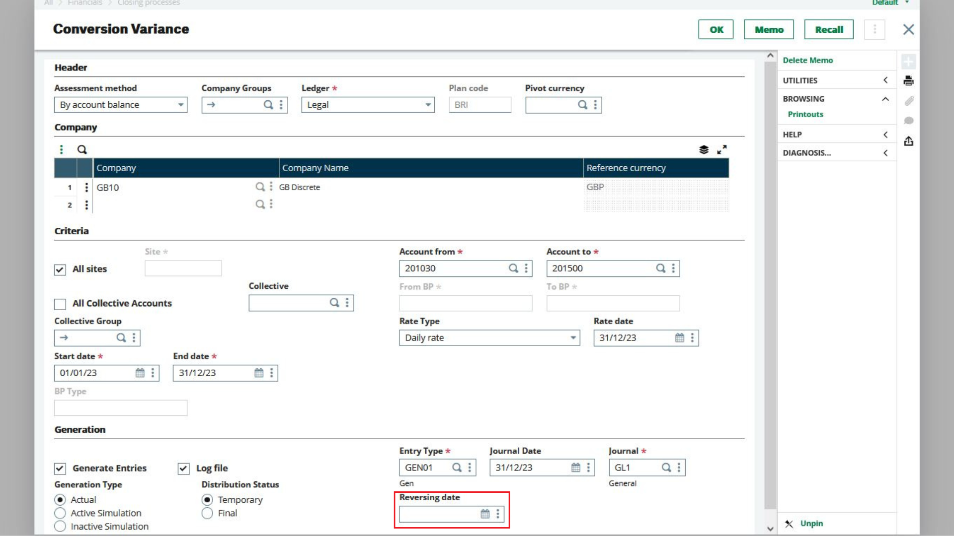 Financial Closing - Conversion Variance Bank Screenshot 2