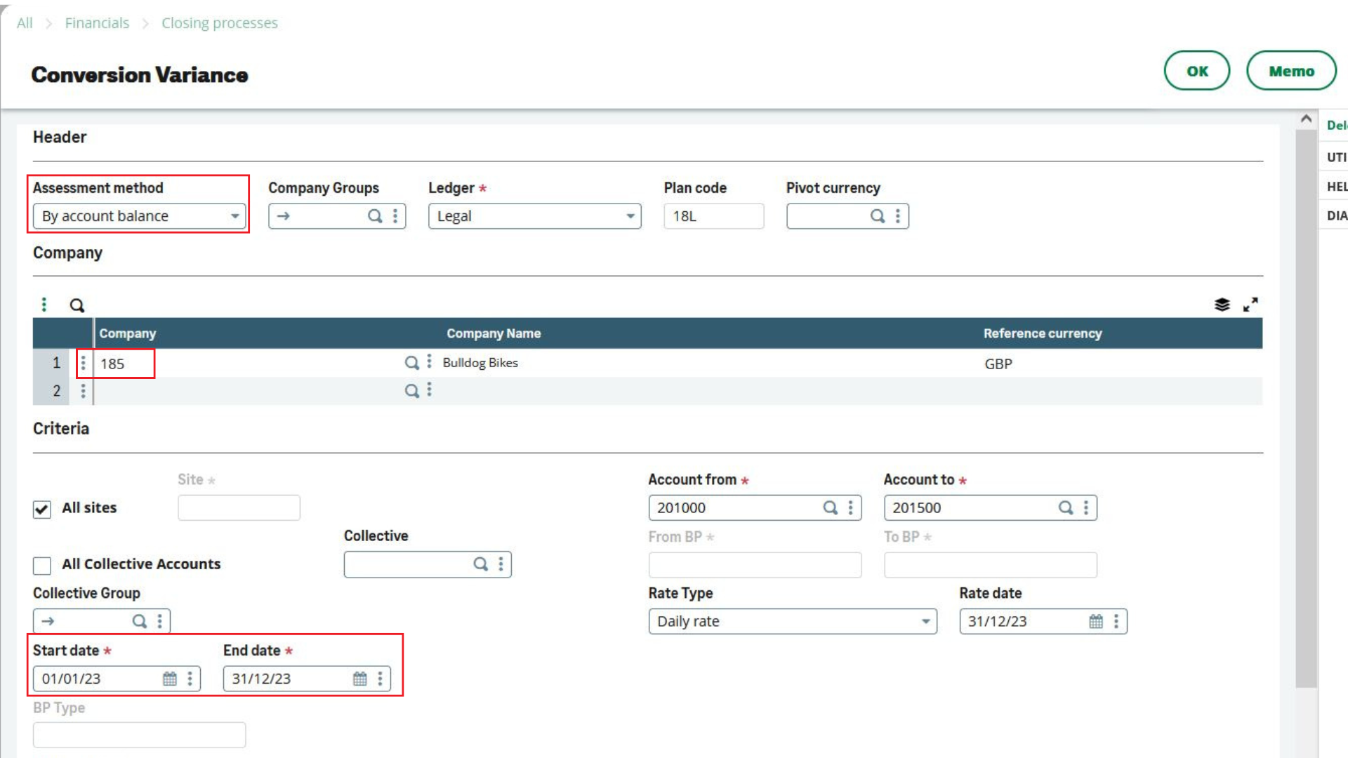 Financial Closing - Conversion Variance Bank