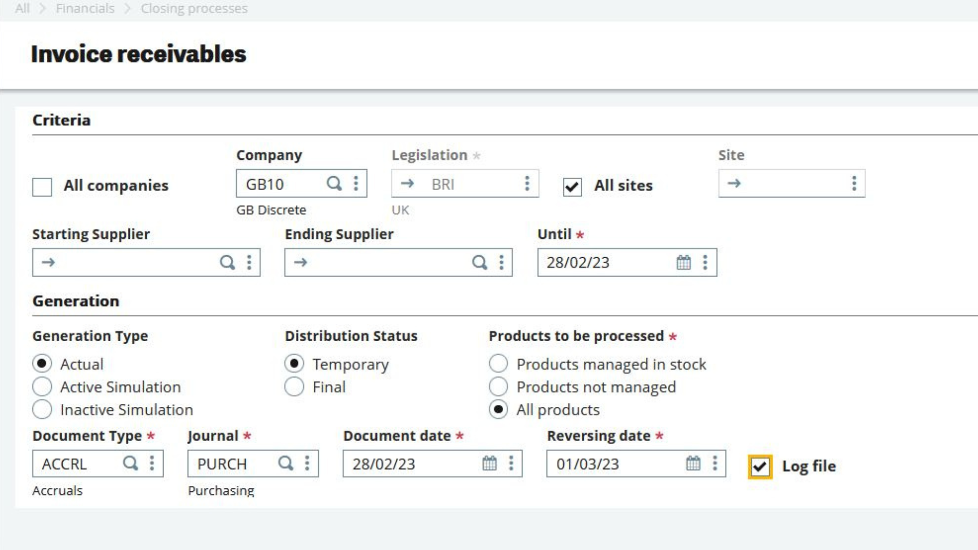 Financials Closing – Purchase Accruals (GRNI) Screenshot 1