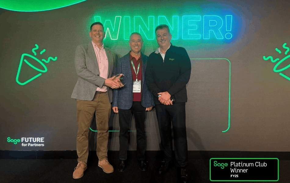 3 men holding an award